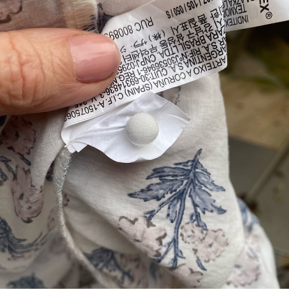 Zara Maxi Dress Block Print Boho Flowy Long Sleeves Floral Cream Blue Pink S - Picture 10 of 16